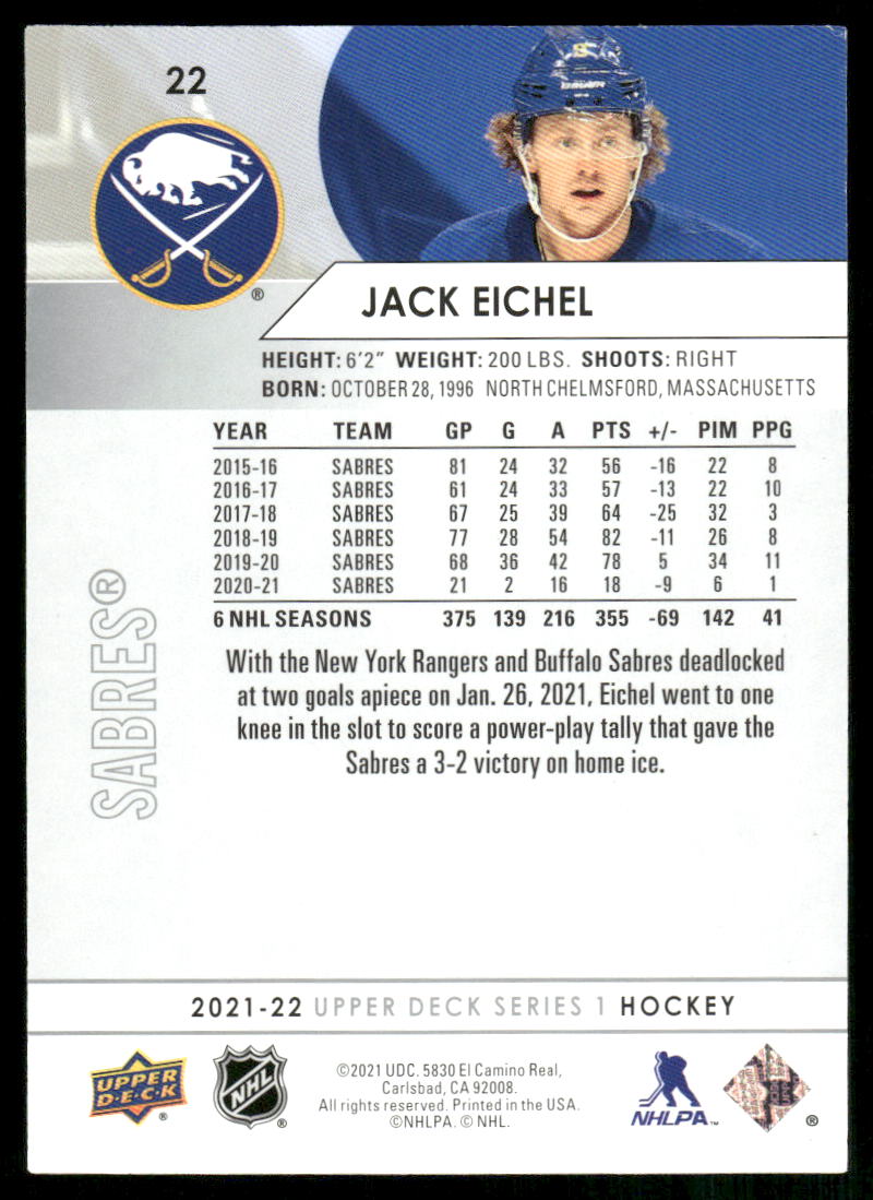 2021-22 Upper Deck #22 Jack Eichel