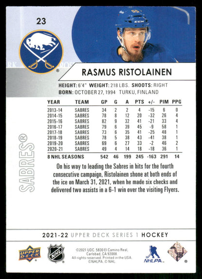 2021-22 Upper Deck #23 Rasmus Ristolainen