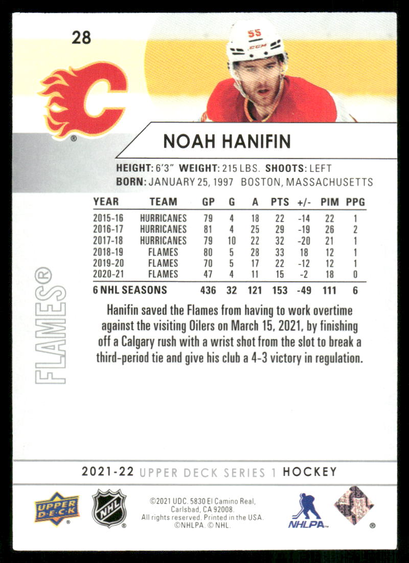 2021-22 Upper Deck #28 Noah Hanifin