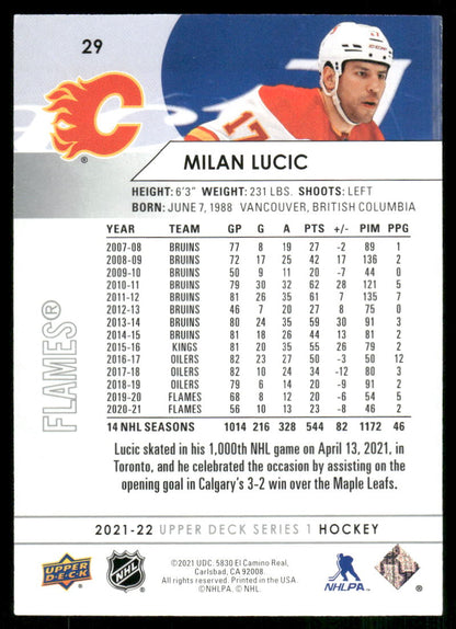 2021-22 Upper Deck #29 Milan Lucic