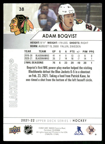 2021-22 Upper Deck #38 Adam Boqvist