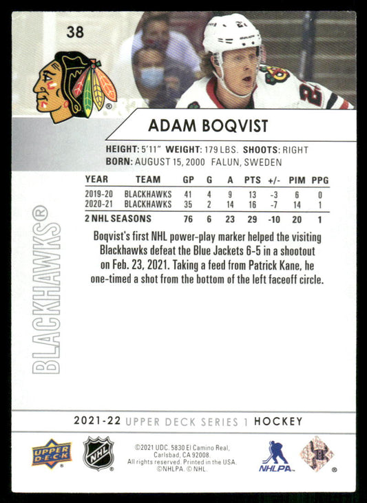2021-22 Upper Deck #38 Adam Boqvist
