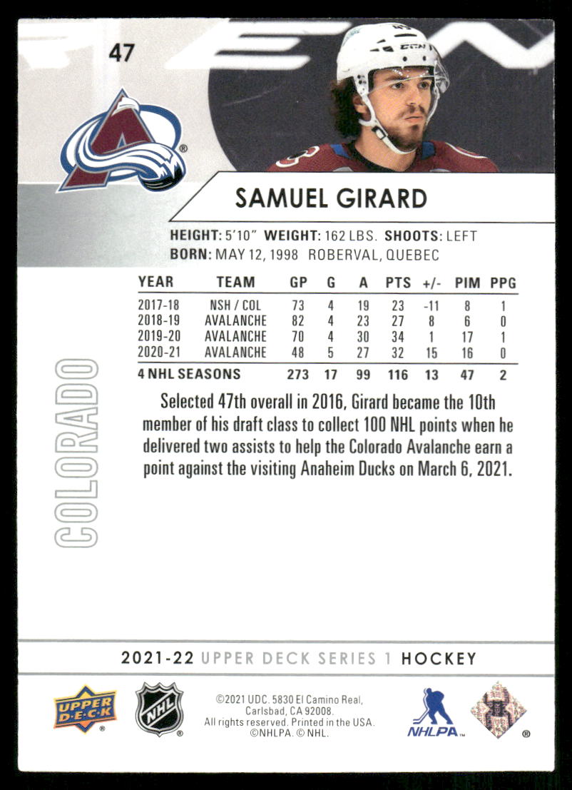 2021-22 Upper Deck #47 Samuel Girard