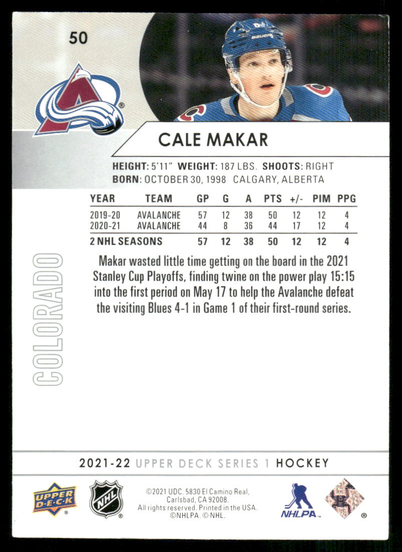 2021-22 Upper Deck #50 Cale Makar