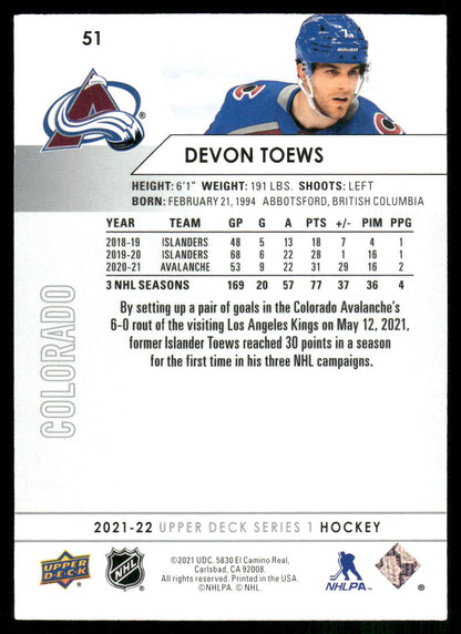 2021-22 Upper Deck #51 Devon Toews