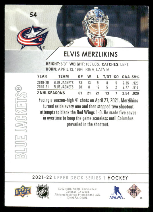 2021-22 Upper Deck #54 Elvis Merzlikins