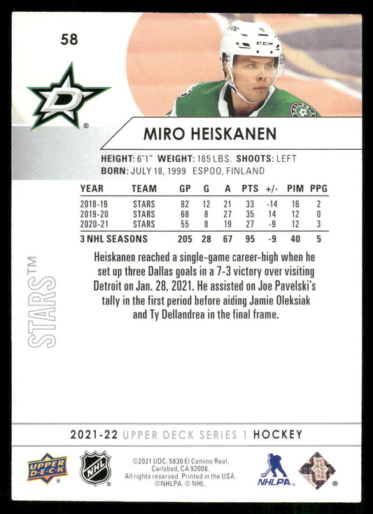 2021-22 Upper Deck #58 Miro Heiskanen