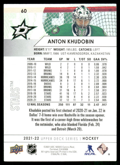 2021-22 Upper Deck #60 Anton Khudobin