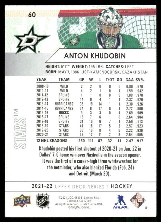 2021-22 Upper Deck #60 Anton Khudobin
