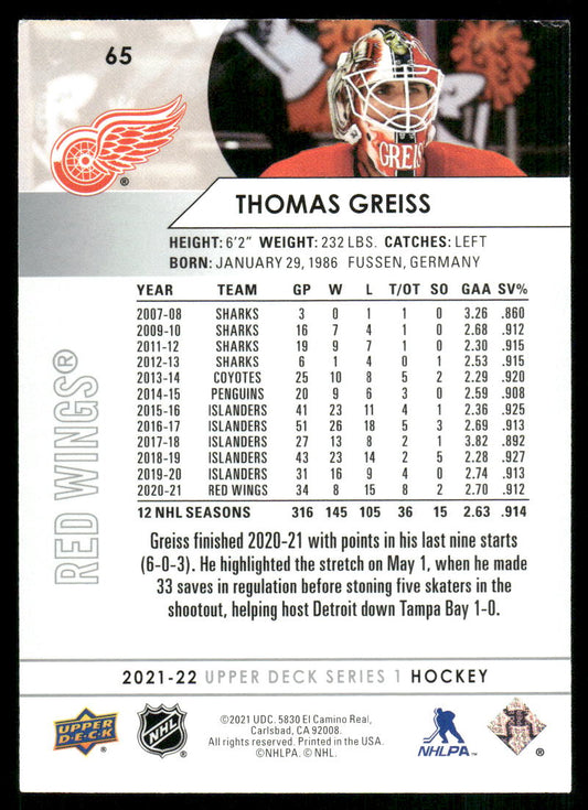 2021-22 Upper Deck #65 Thomas Greiss