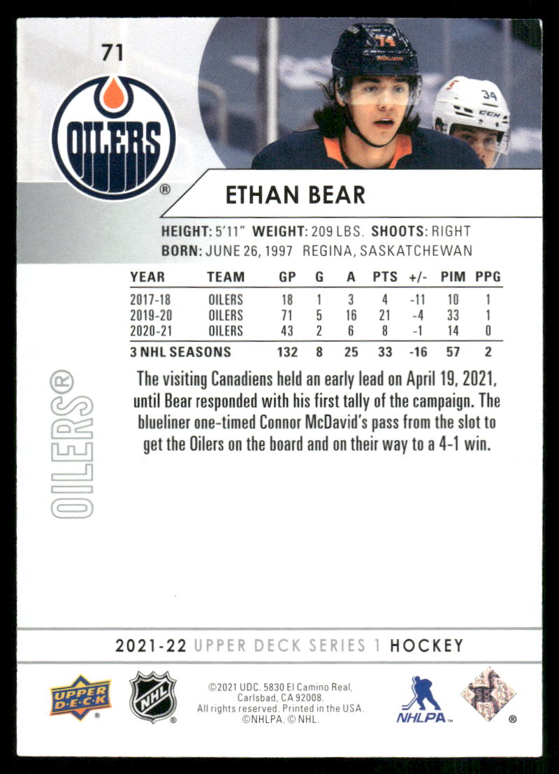 2021-22 Upper Deck #71 Ethan Bear