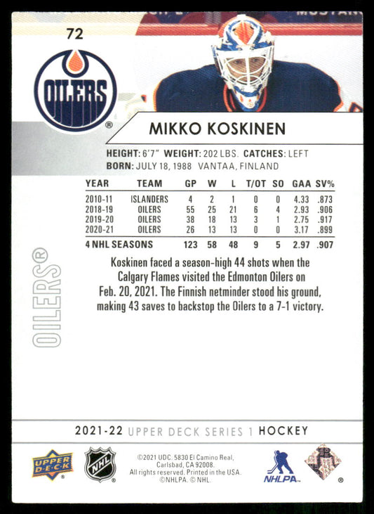 2021-22 Upper Deck #72 Mikko Koskinen