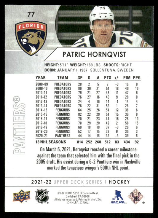 2021-22 Upper Deck #77 Patric Hornqvist