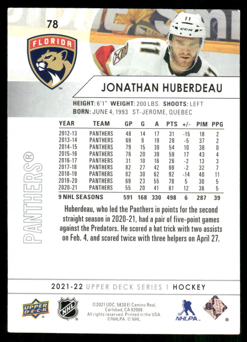 2021-22 Upper Deck #78 Jonathan Huberdeau