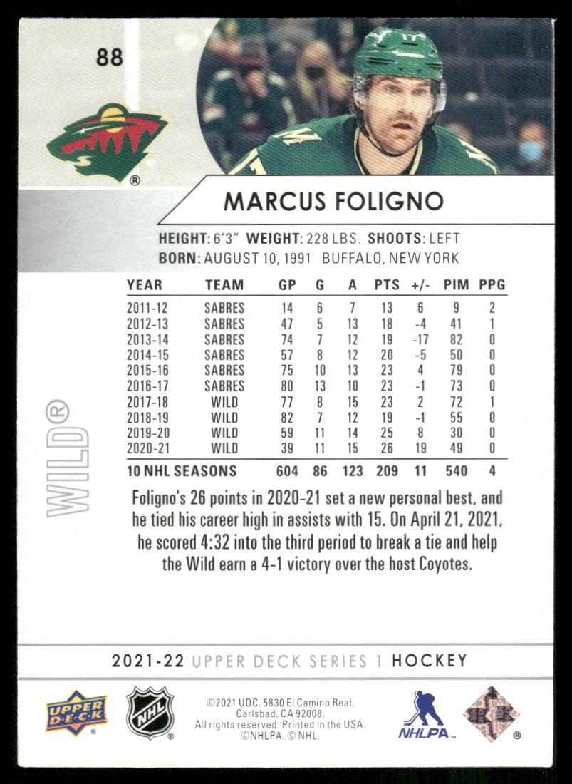 2021-22 Upper Deck #88 Marcus Foligno