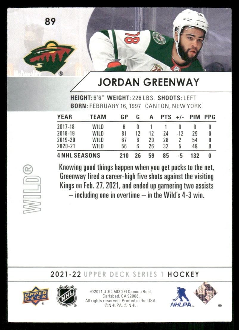 2021-22 Upper Deck #89 Jordan Greenway