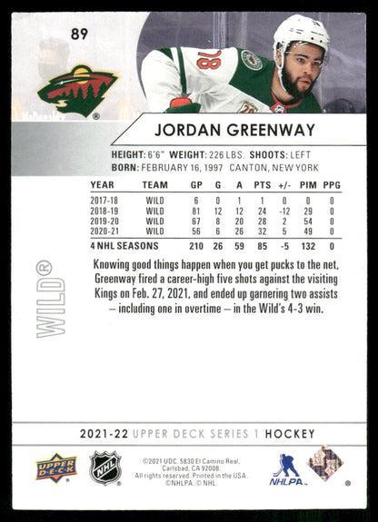 2021-22 Upper Deck #89 Jordan Greenway