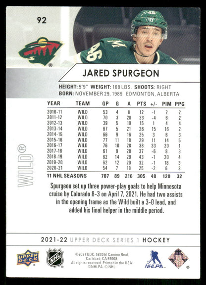 2021-22 Upper Deck #92 Jared Spurgeon