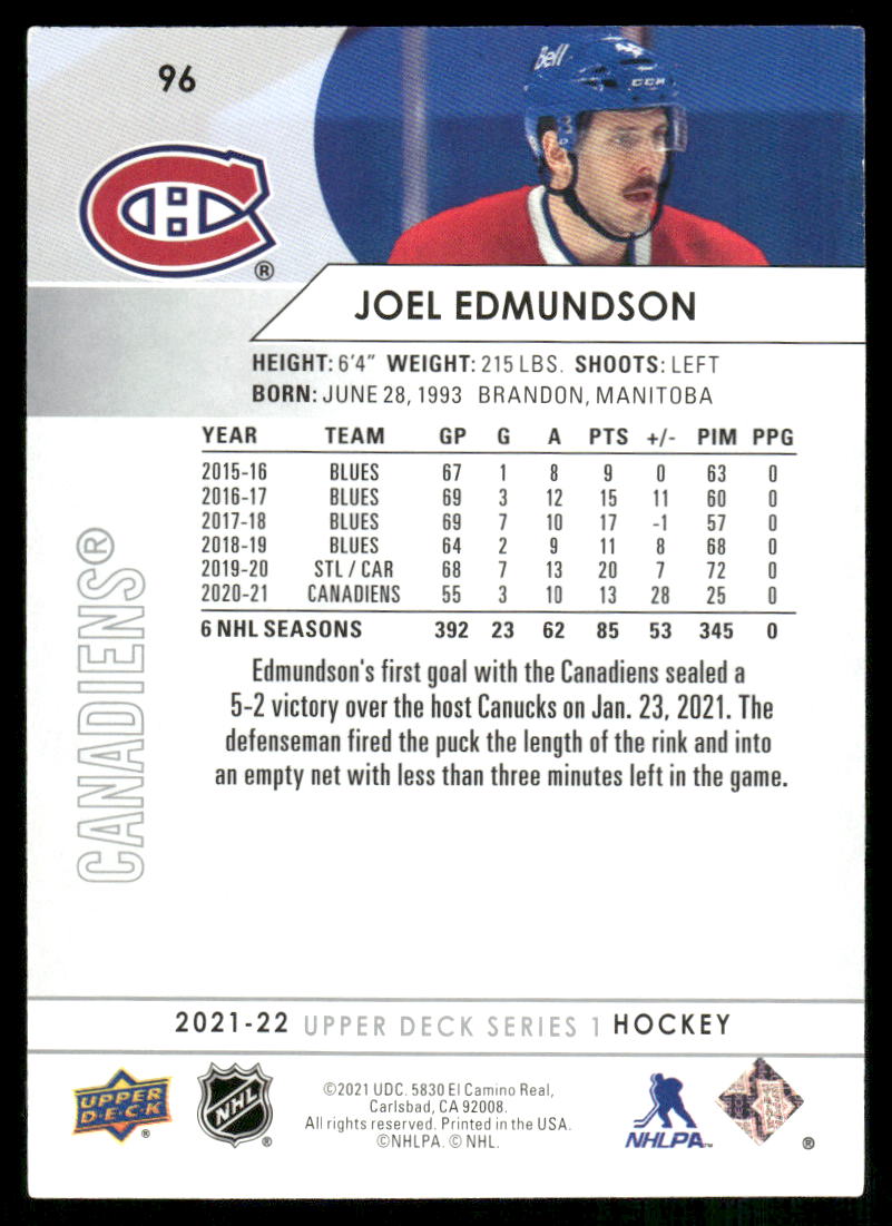 2021-22 Upper Deck #96 Joel Edmundson