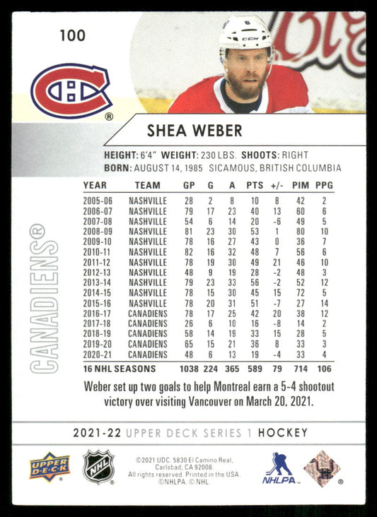 2021-22 Upper Deck #100 Shea Weber