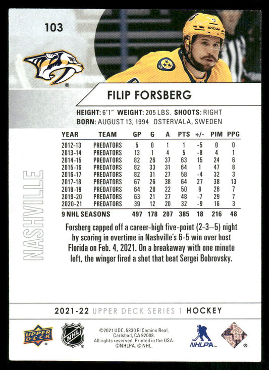 2021-22 Upper Deck #103 Filip Forsberg