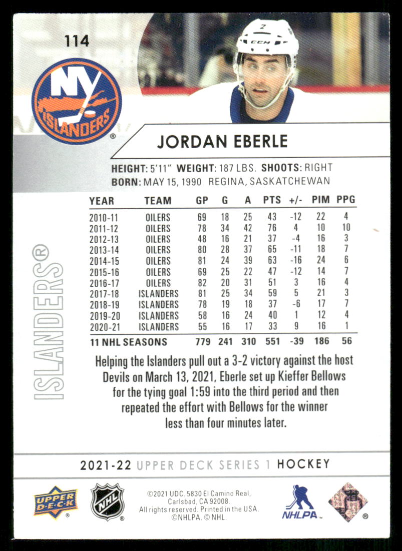 2021-22 Upper Deck #114 Jordan Eberle