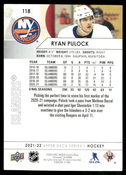 2021-22 Upper Deck #118 Ryan Pulock