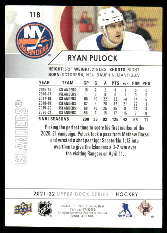 2021-22 Upper Deck #118 Ryan Pulock