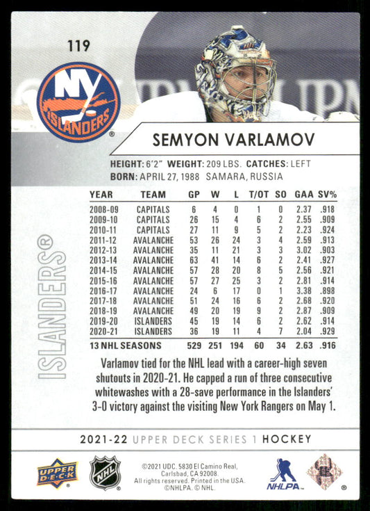 2021-22 Upper Deck #119 Semyon Varlamov
