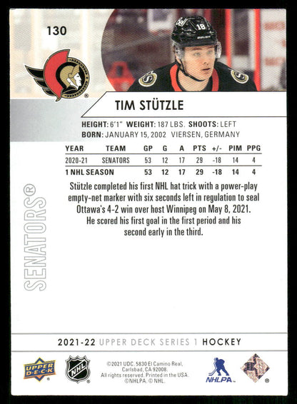 2021-22 Upper Deck #130 Tim Stutzle