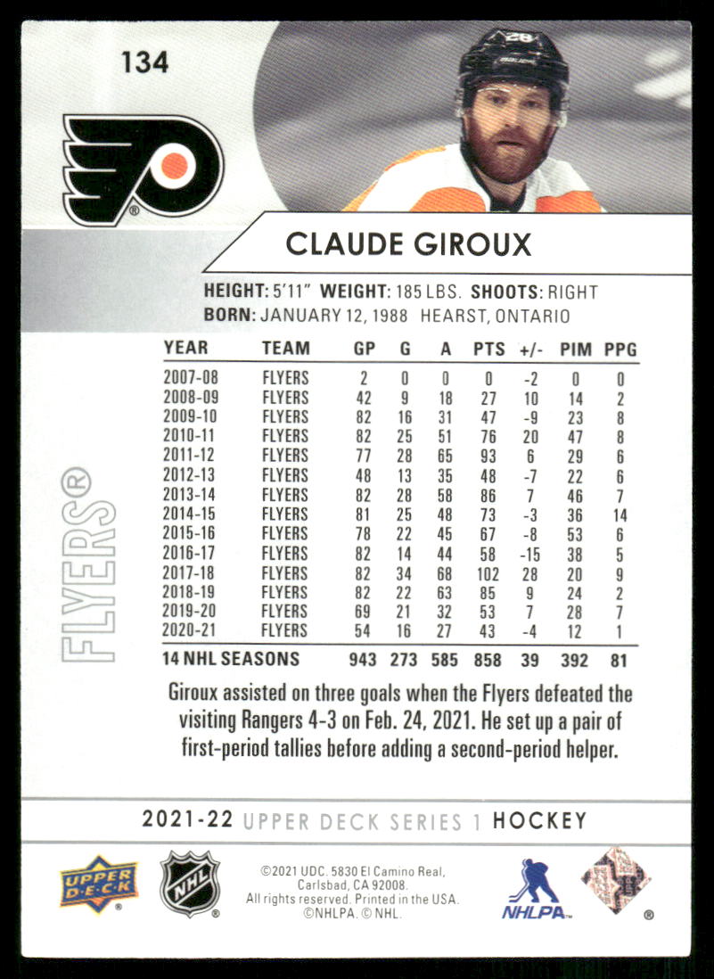 2021-22 Upper Deck #134 Claude Giroux