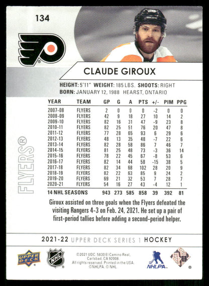2021-22 Upper Deck #134 Claude Giroux