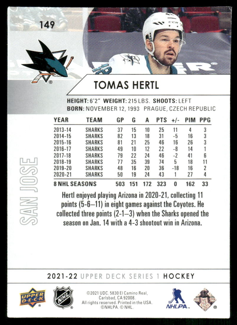 2021-22 Upper Deck #149 Tomas Hertl