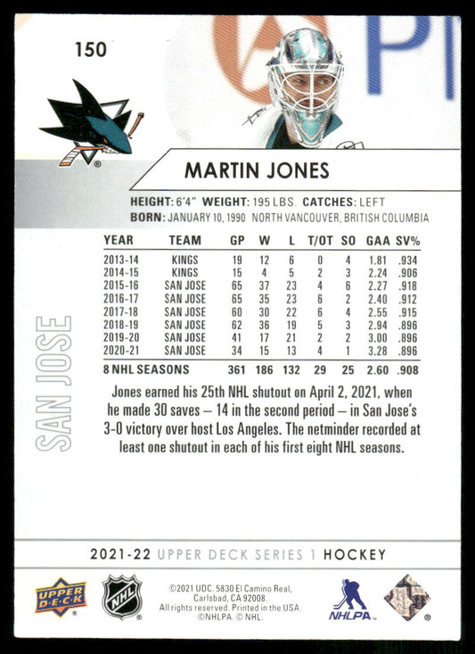 2021-22 Upper Deck #150 Martin Jones
