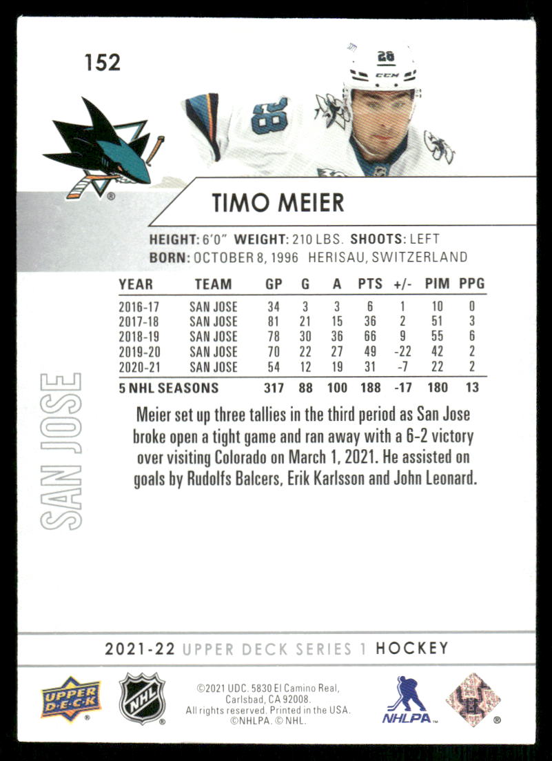 2021-22 Upper Deck #152 Timo Meier
