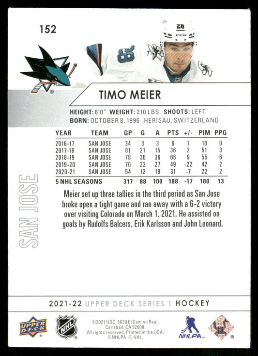 2021-22 Upper Deck #152 Timo Meier