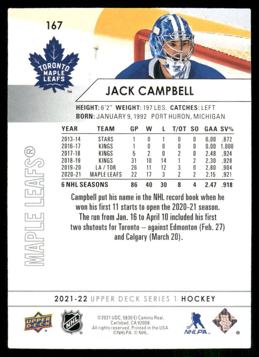 2021-22 Upper Deck #167 Jack Campbell