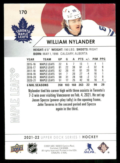 2021-22 Upper Deck #170 William Nylander