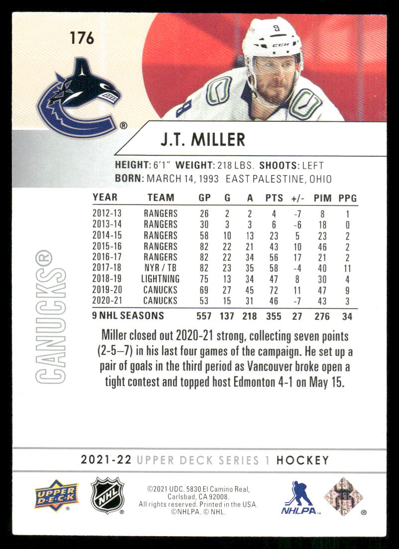 2021-22 Upper Deck #176 J.T. Miller