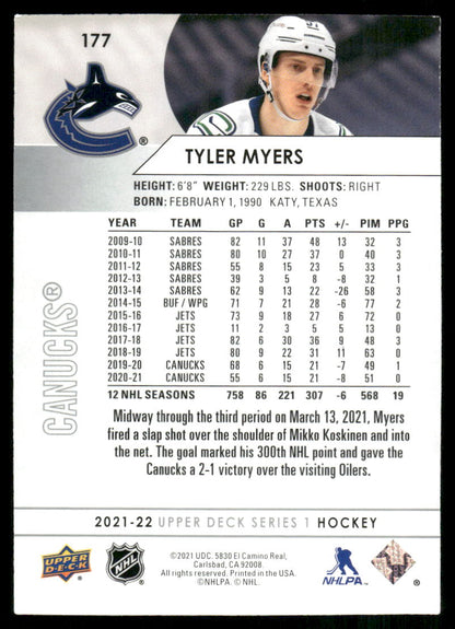 2021-22 Upper Deck #177 Tyler Myers