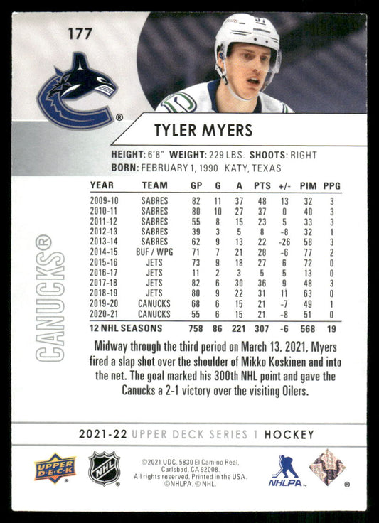 2021-22 Upper Deck #177 Tyler Myers