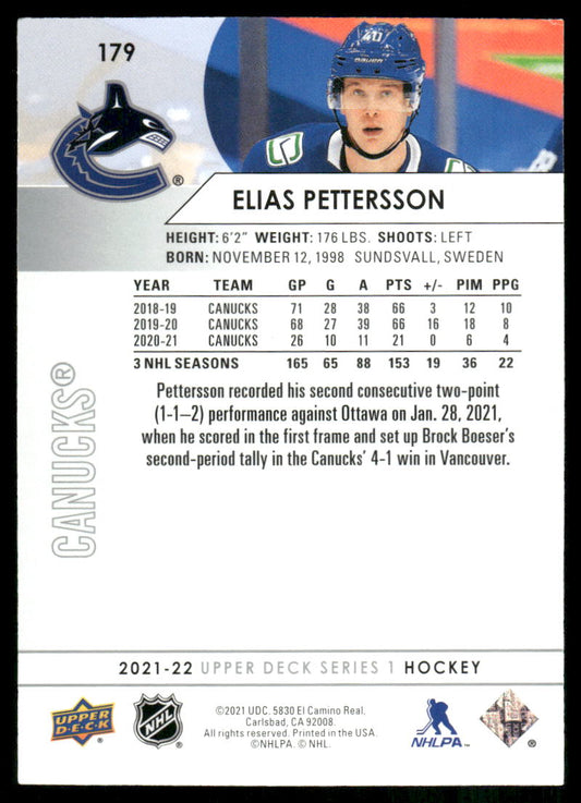 2021-22 Upper Deck #179 Elias Pettersson