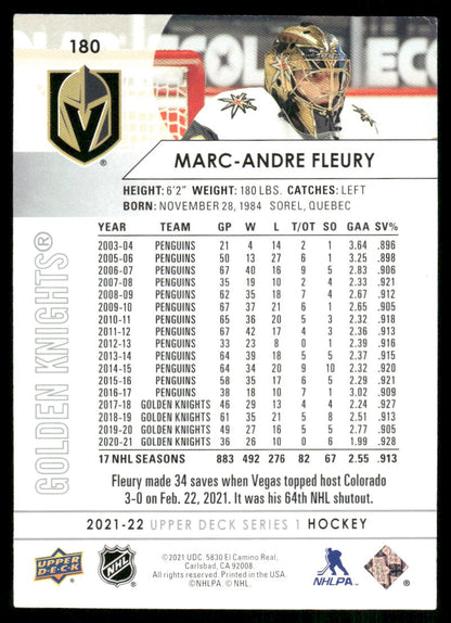 2021-22 Upper Deck #180 Marc-Andre Fleury