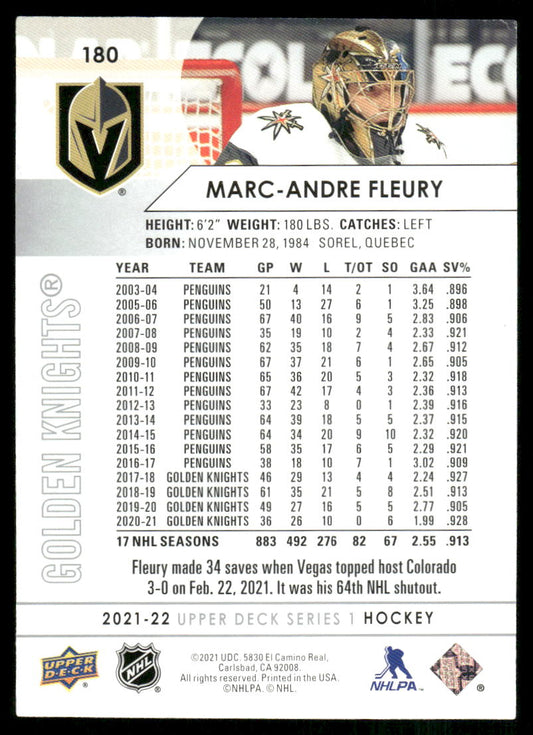 2021-22 Upper Deck #180 Marc-Andre Fleury