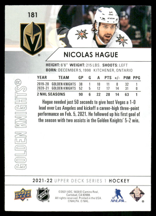 2021-22 Upper Deck #181 Nicolas Hague