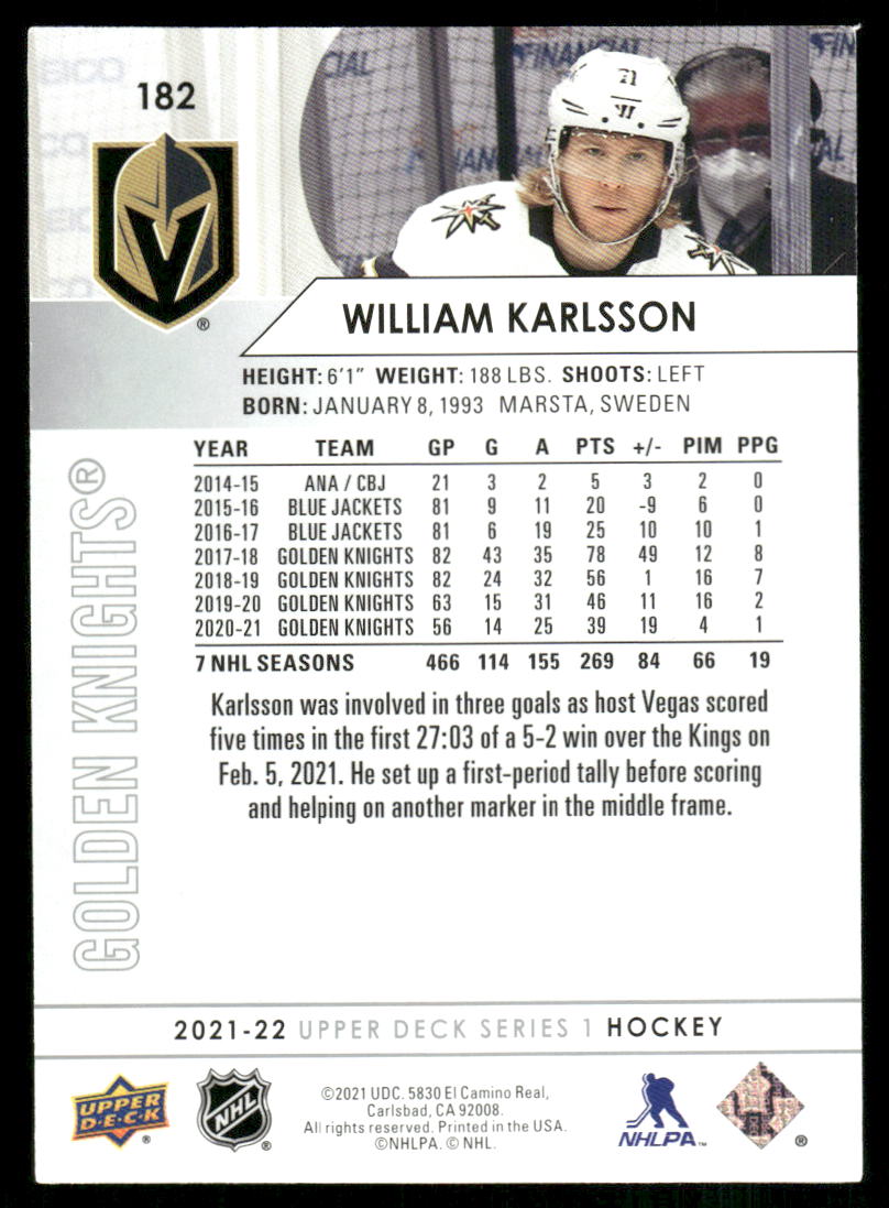 2021-22 Upper Deck #182 William Karlsson