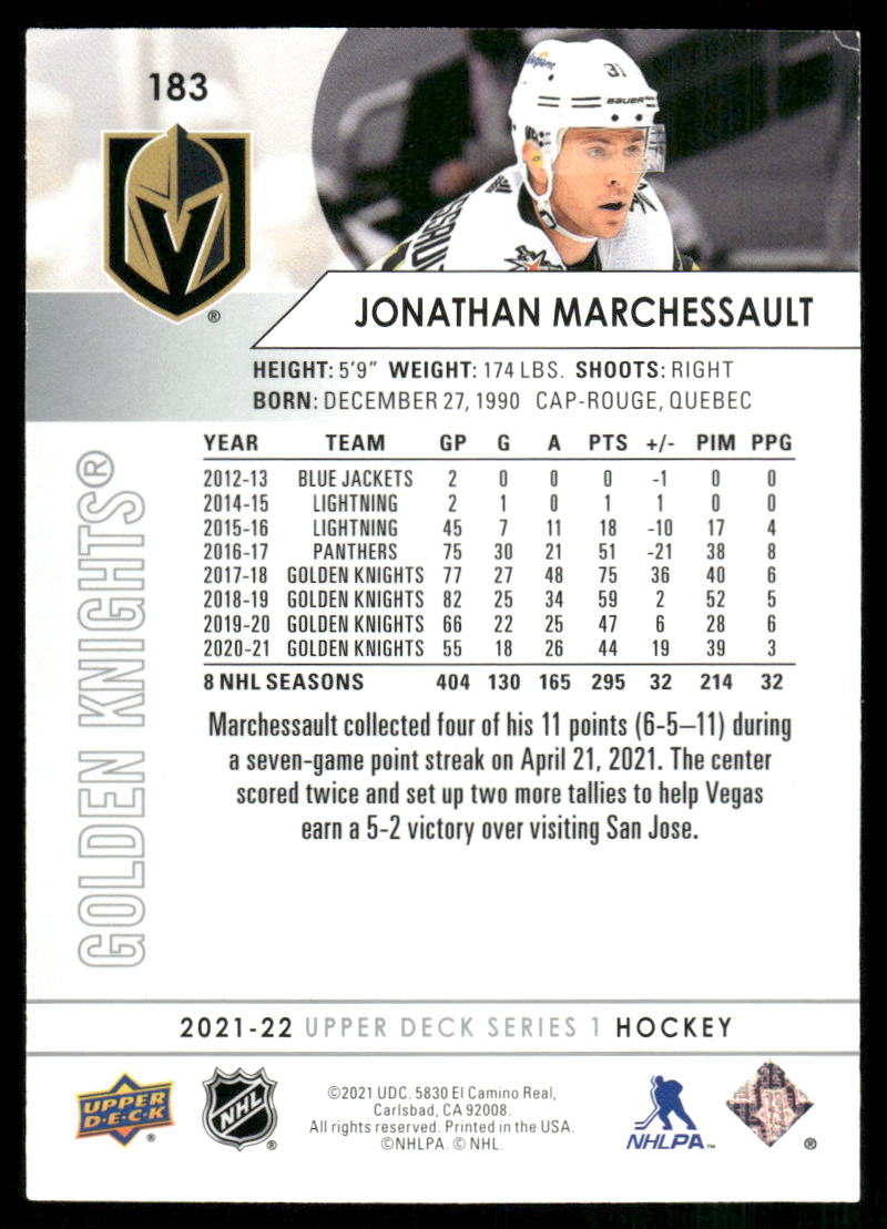 2021-22 Upper Deck #183 Jonathan Marchessault
