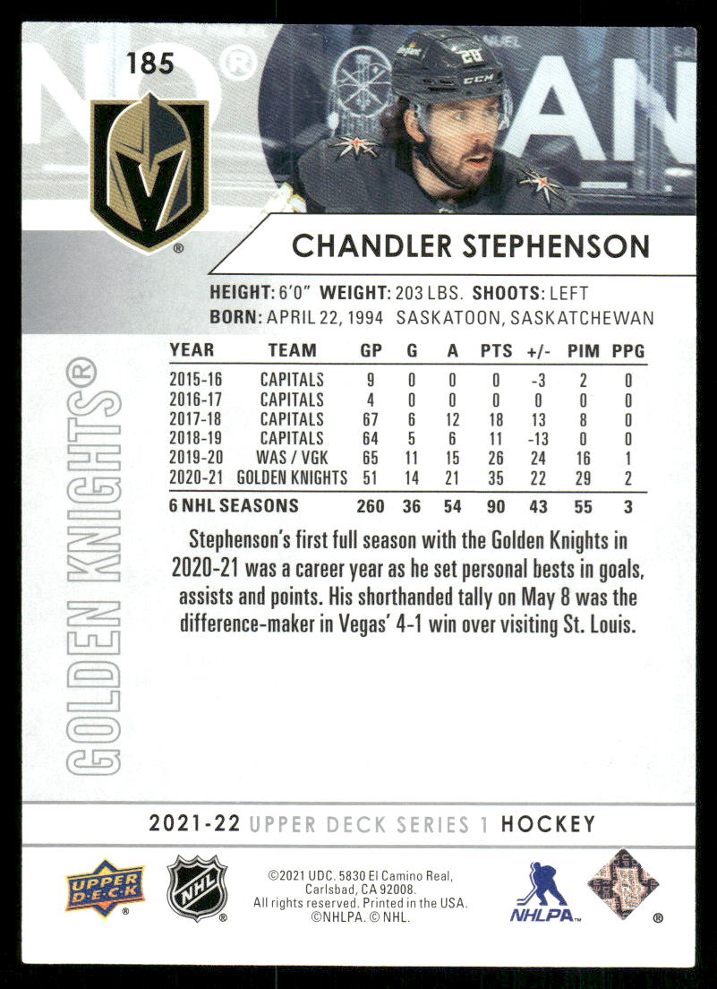 2021-22 Upper Deck #185 Chandler Stephenson