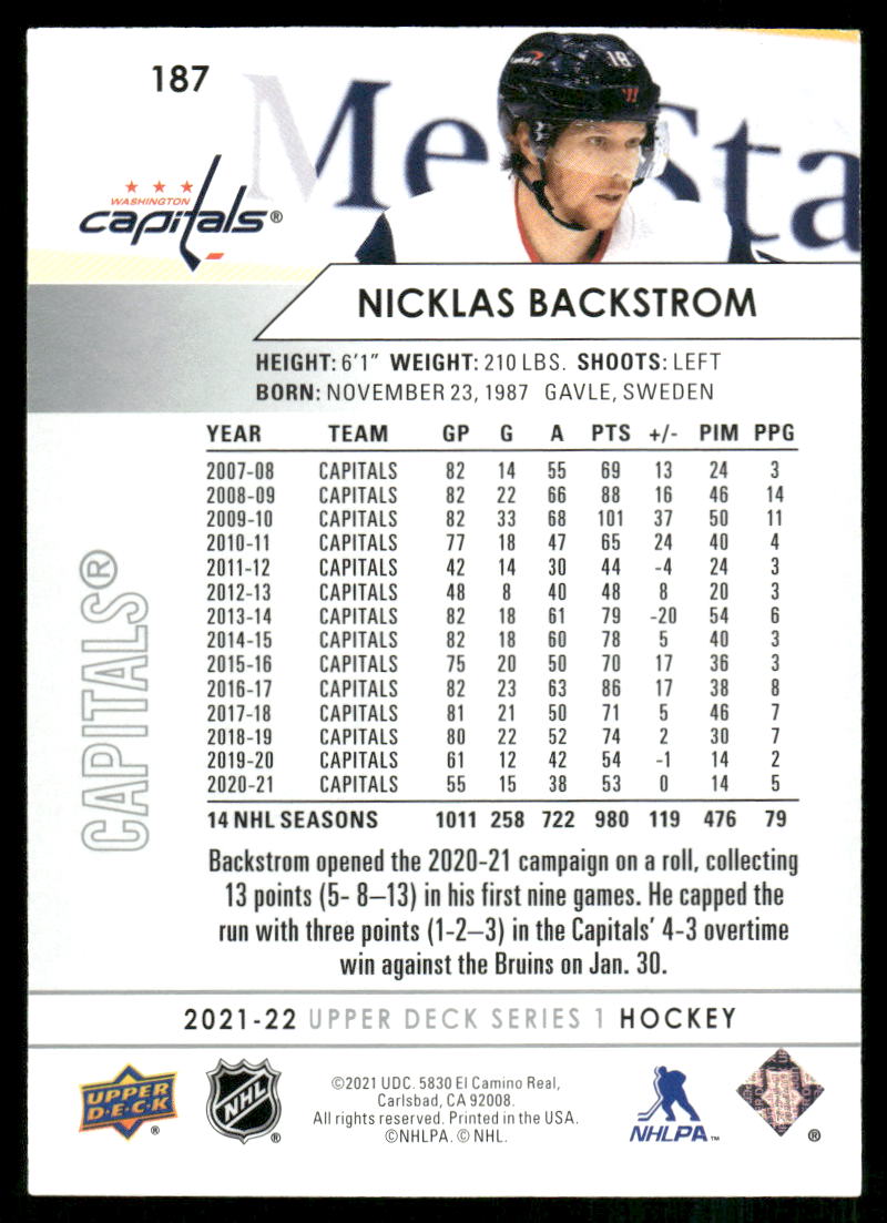 2021-22 Upper Deck #187 Nicklas Backstrom