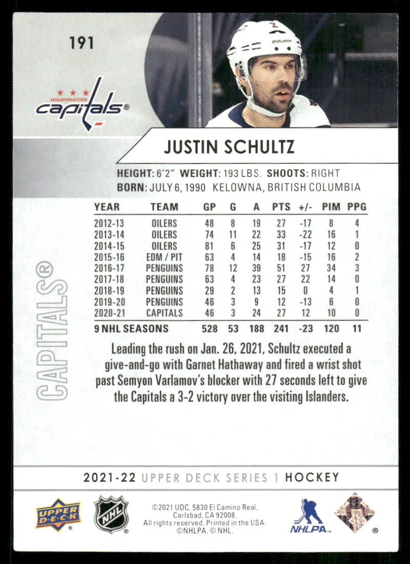 2021-22 Upper Deck #191 Justin Schultz